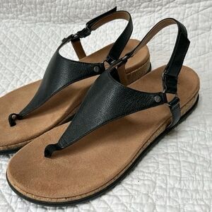 Vionic Kirra Black Leather W Tan Insole Women's Sandals Nwot